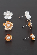 Triple Pearl Flower Earrings Set: GOLD CREAM