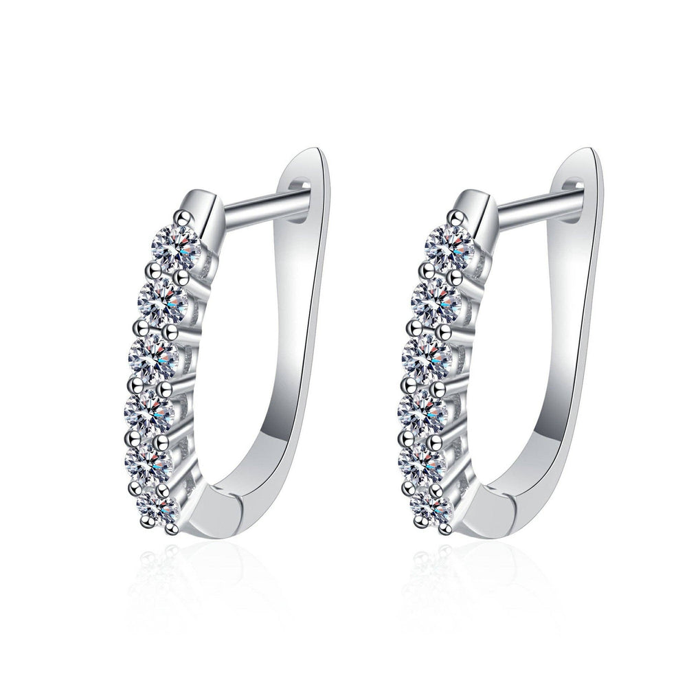 U-Shaped Moissanite Hoop Earrings in 925 Sterling Silver: 1.20 ct
