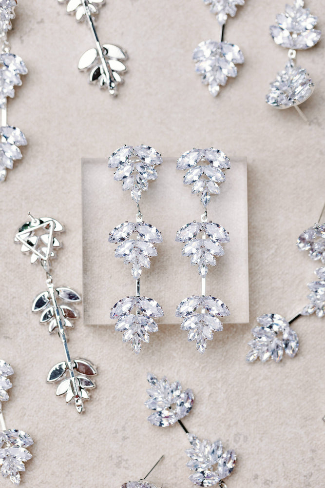 St Armands Designs of Sarasota - Silver Palm Diamond Drop Earrings