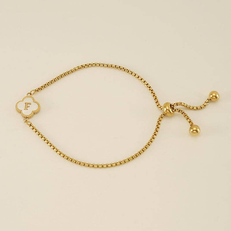 Initial Letter Four Leaf Clover Bracelet