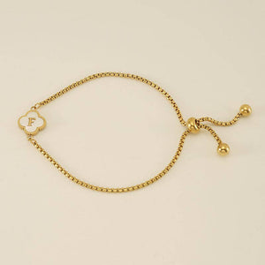 Initial Letter Four Leaf Clover Bracelet