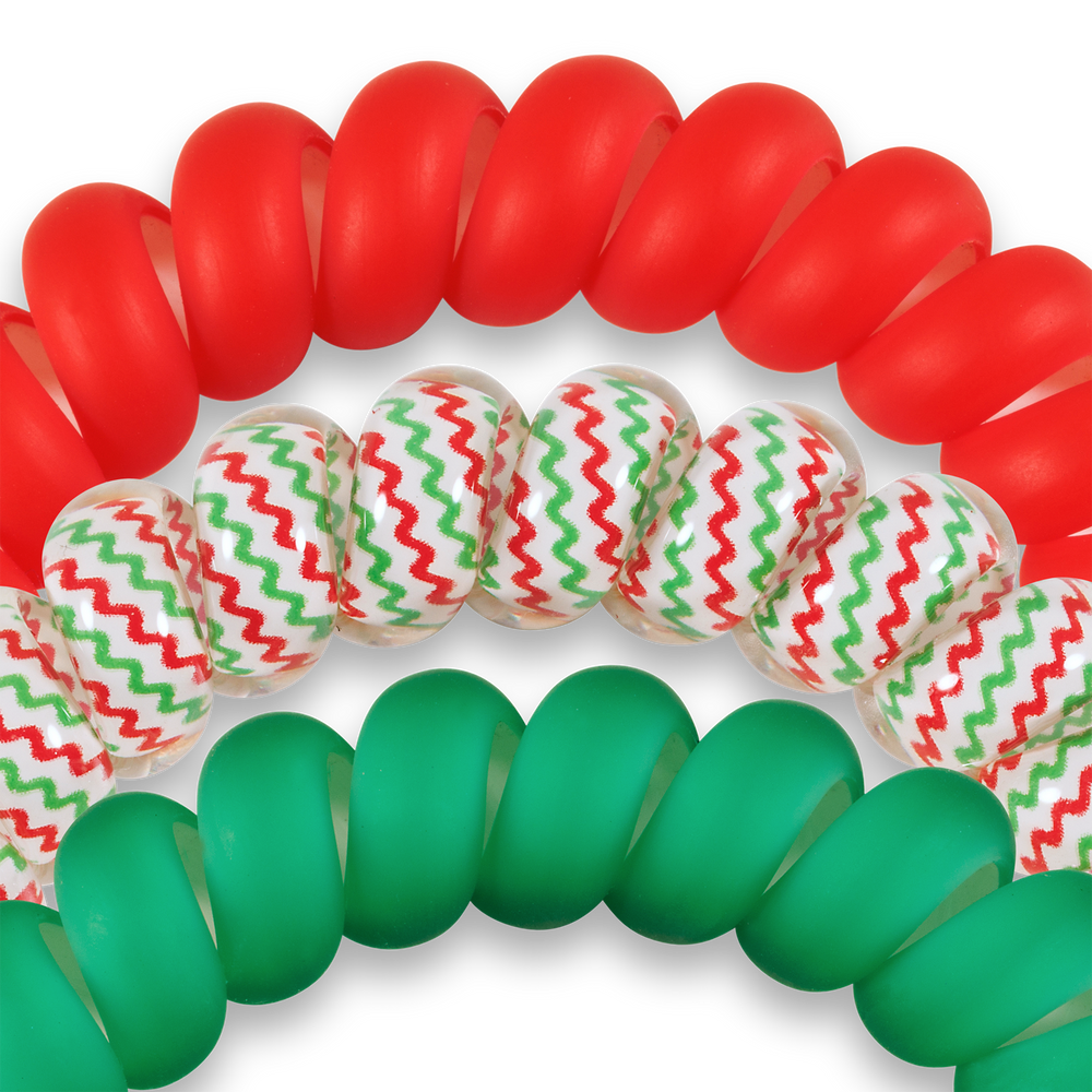 TELETIES - Spiral Hair Coils | Large | Santa Baby Hair Ties