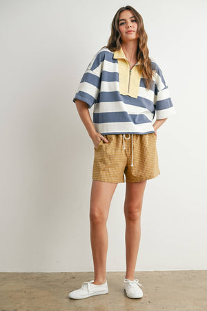 Oversized Striped Zip-Up Polo Shirt