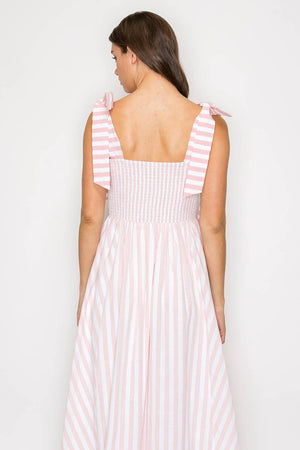 Dreamy Pink Stripe Maxi Dress with Shoulder Tie