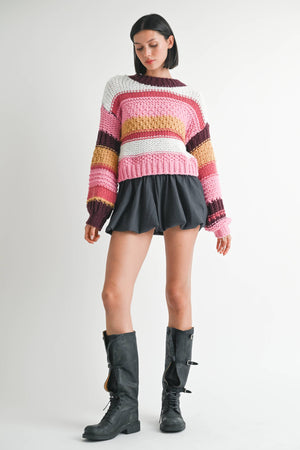 Pink Striped Crop Sweater