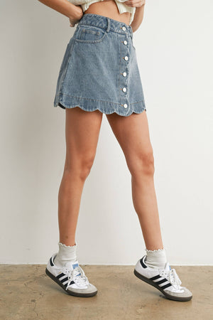 Denim Buttoned Scallop Denim Skirt