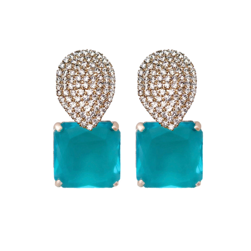 St Armands Designs of Sarasota - Turquoise Retro Pave Crystal Gum Drop Statement Earrings