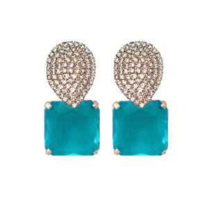 St Armands Designs of Sarasota - Turquoise Retro Pave Crystal Gum Drop Statement Earrings