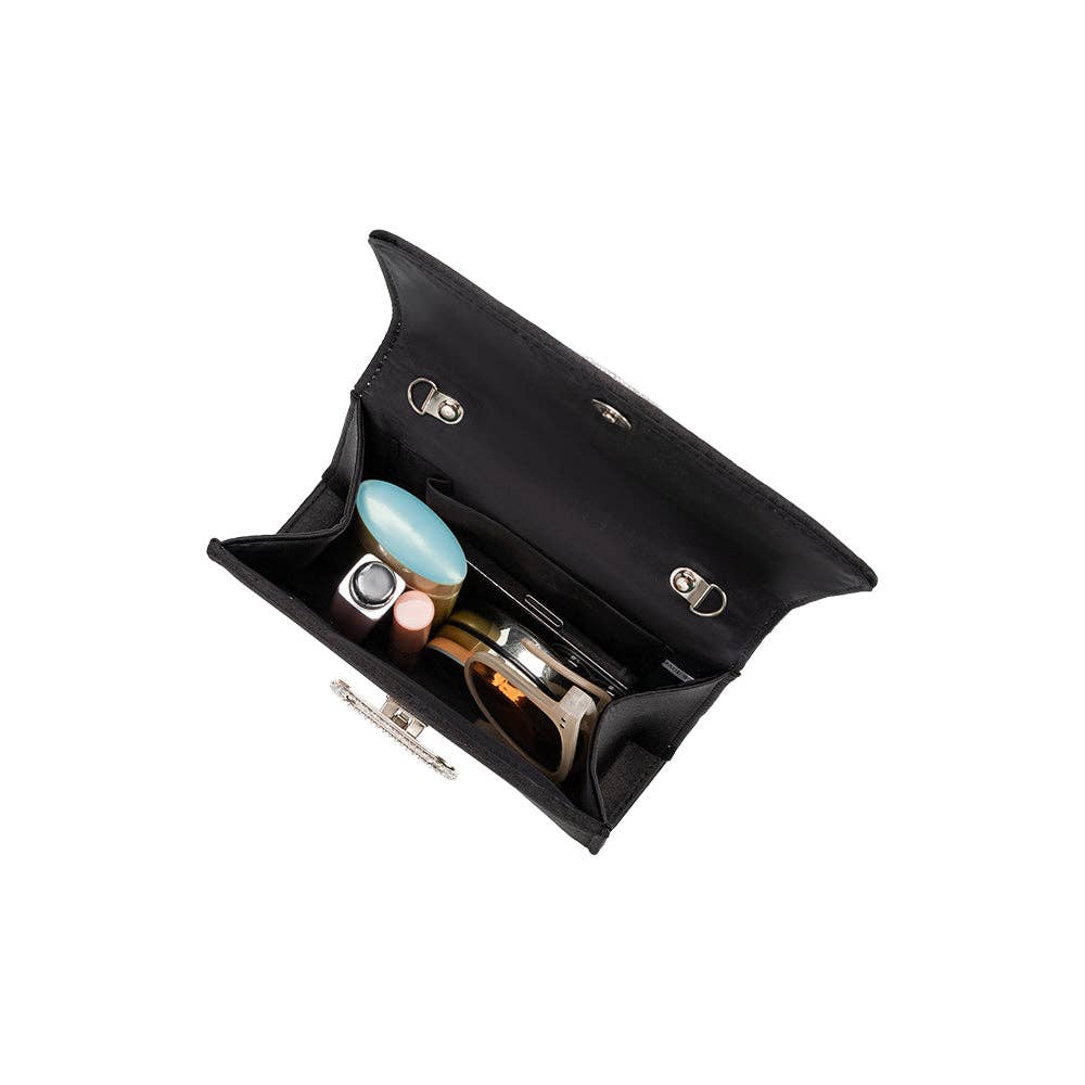 Melie Bianco - Sadie Black Satin Top Handle Bag