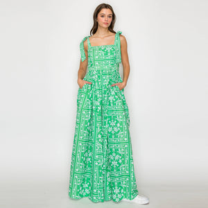 Green & White Bandana Print Maxi Dress