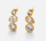 HoopLa Style - Organic Diamond Drop Steel and Clear CZ Earring 18K
