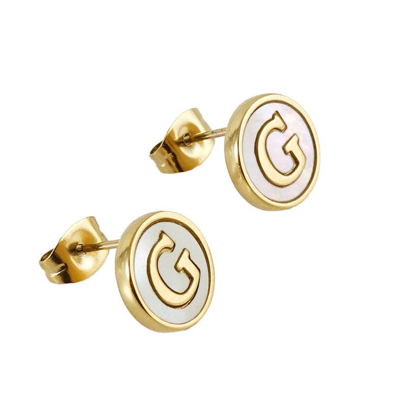 Shell Initial 18K Gold Plated Stainless Steel Ear Studs