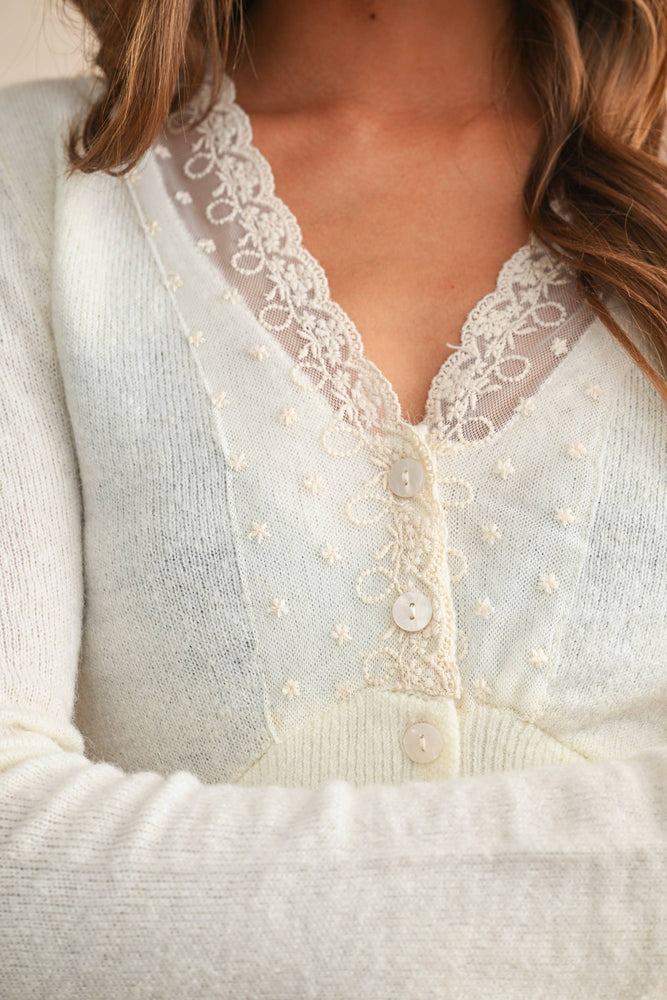 Ivory Soft Lace Fitted Cardigan