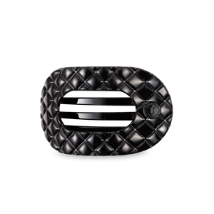TELETIES - Flat Round Hair Clip | Medium | Jet Black Quilted
