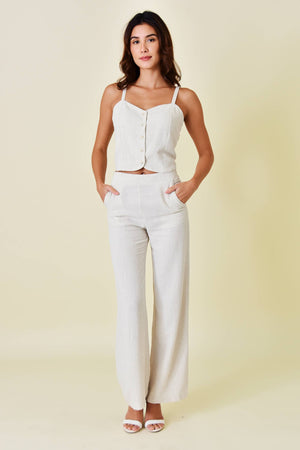 Natural Woven Button Front Top