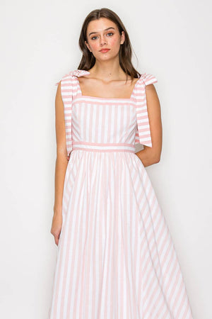 Dreamy Pink Stripe Maxi Dress with Shoulder Tie