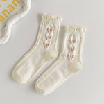 Pink Bow White Rolled Edge Socks