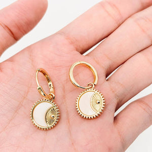 Shell Moon Sun Charm Huggie Earrings