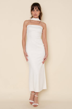 White Halter Neck Midi Dress