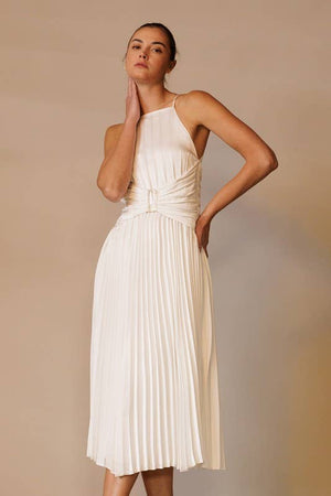 Marilyn White Pleated Midi Dress