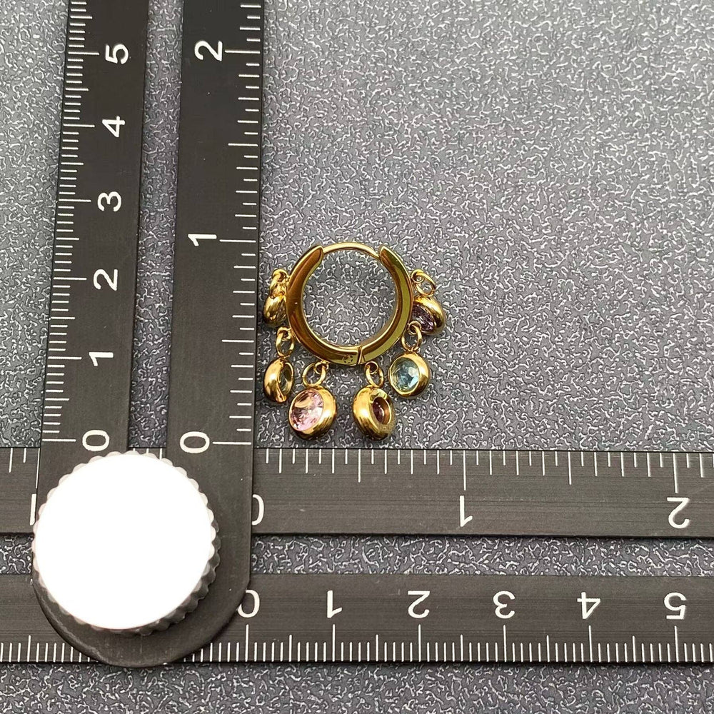 Round CZ Fringe 18K Gold Plated S.Steel Huggie Earrings