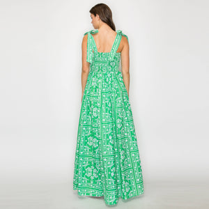 Green & White Bandana Print Maxi Dress