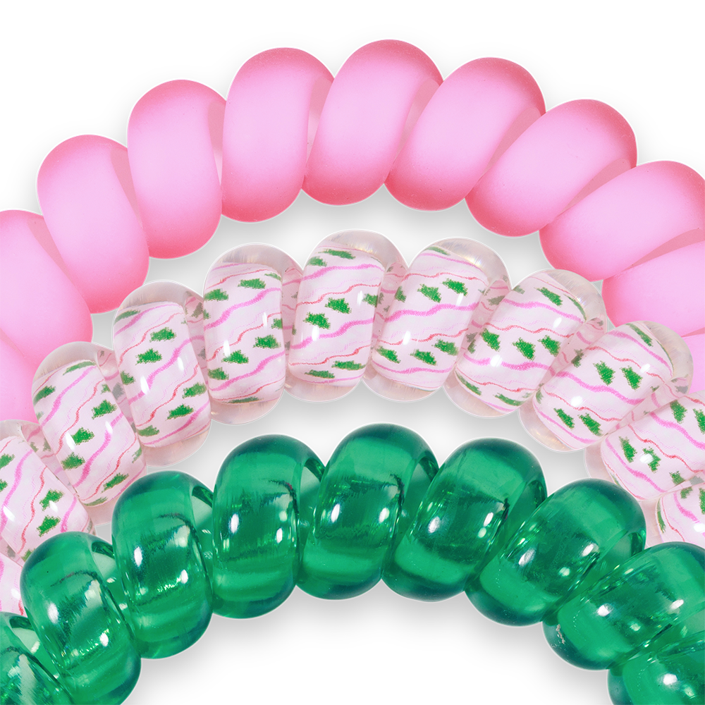 TELETIES - Spiral Hair Coils | Large | Merry Pinkmas Hair Ties