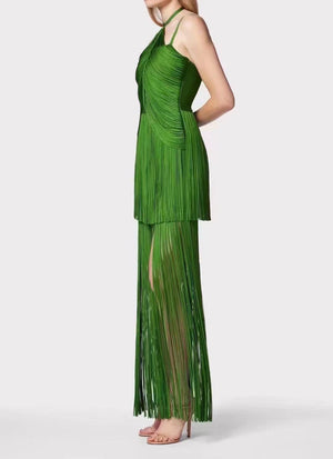 Fringe Halter Maxi Dress