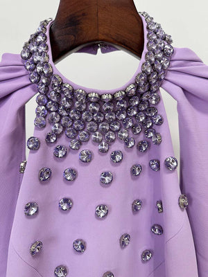 Lavender Rhinestone Gown with Draped Shawl
