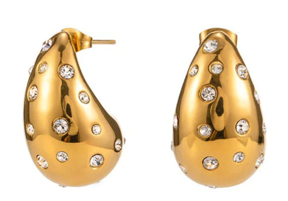 HoopLa - Icon Tear Drop-Stainless Steel and CZ: Yellow Gold