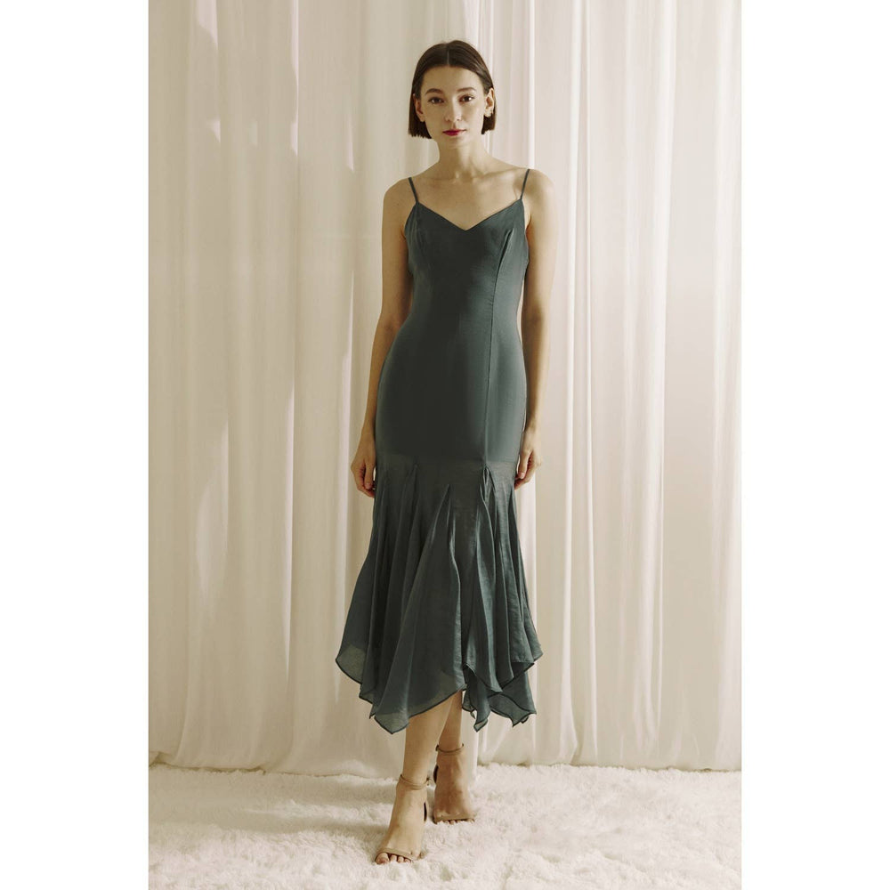 Teal Emerald Silk Midi Dress