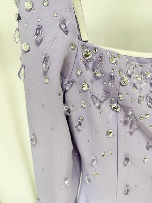 Square Neck Lilac Gown with Hand-Beaded Diamonds