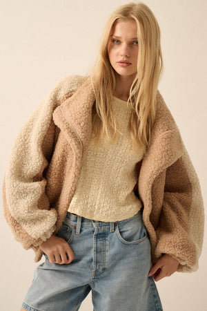 Coconut Milk-Camel Sherpa Fleece Jacket