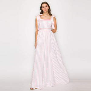 Dreamy Pink Stripe Maxi Dress with Shoulder Tie