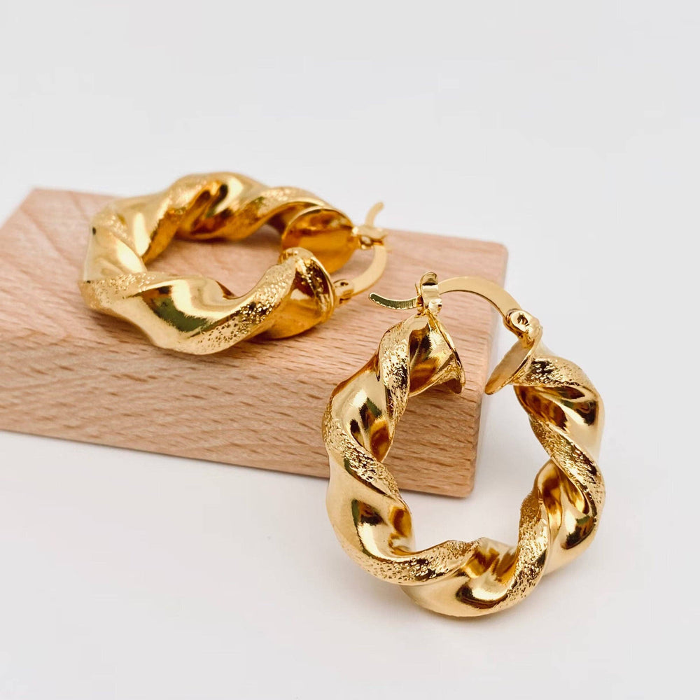 Gold Plated Hollow Twisted Shape Hoop Earrings