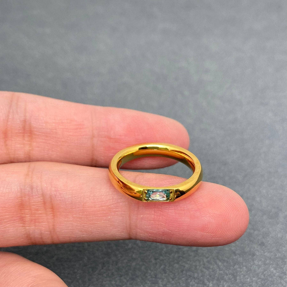 3.5mm Inlaid Blue Zircon 18K Gold Plated Ring