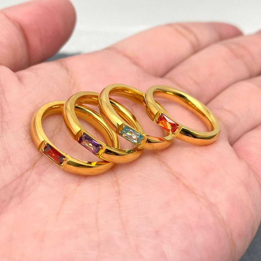 3.5mm Inlaid Champagne Zircon 18K Gold Plated Ring