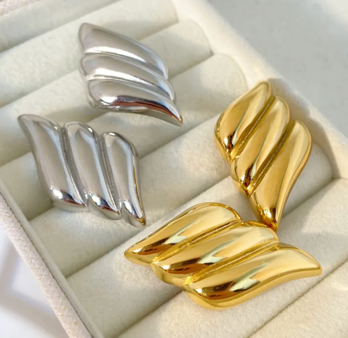 HoopLa - Aegean Button Earrings,Stainless Steel- Waterproof: Yellow Gold