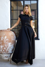 Black Trim Belted Maxi Dress