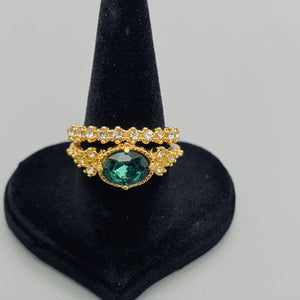 2pcs/set Rhinestone Ring: Emerald