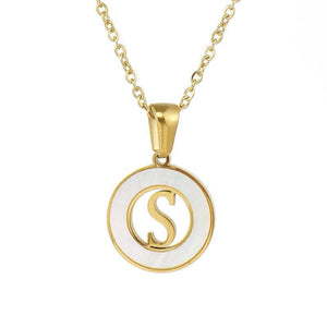 Circular Hollow Shell Initial Pendant Necklace