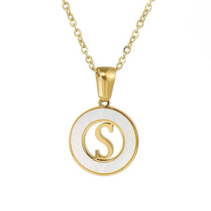 Circular Hollow Shell Initial Pendant Necklace: M