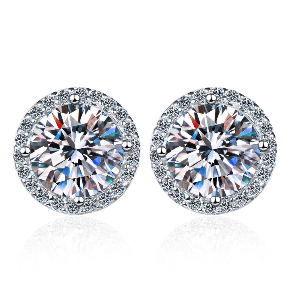 Four-Prong Moissanite Stud Earrings in 925 Sterling Silver: 2.0 ct