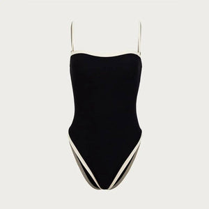 Black Simple Color Block One Piece Swimsuit
