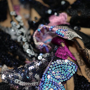 Elegant Floral Sequin Embroidered Mesh Tube Top Dress