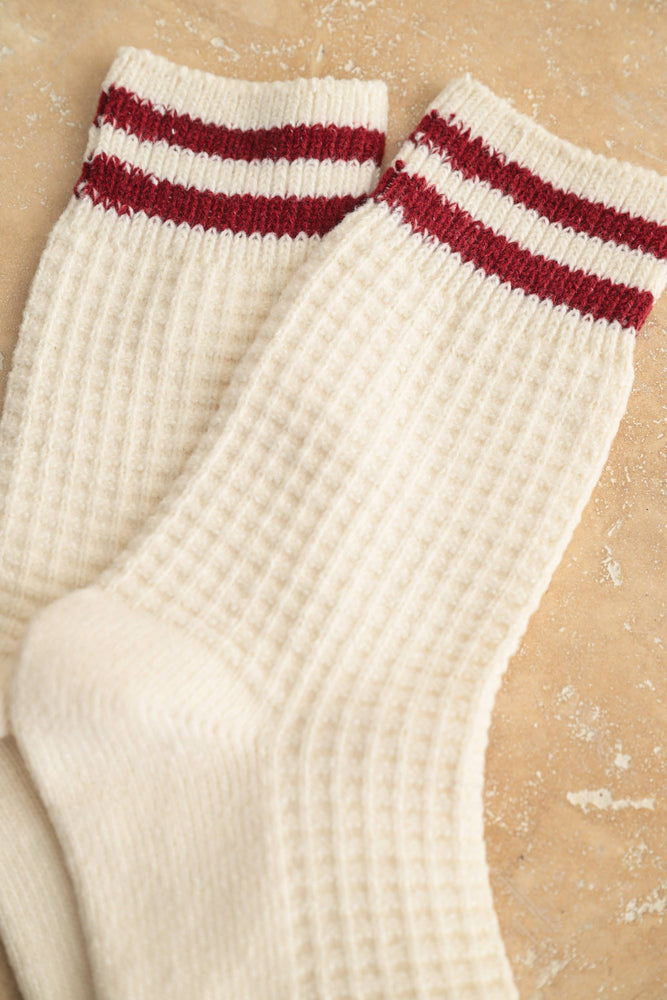 Burgundy Stripe Waffle Socks