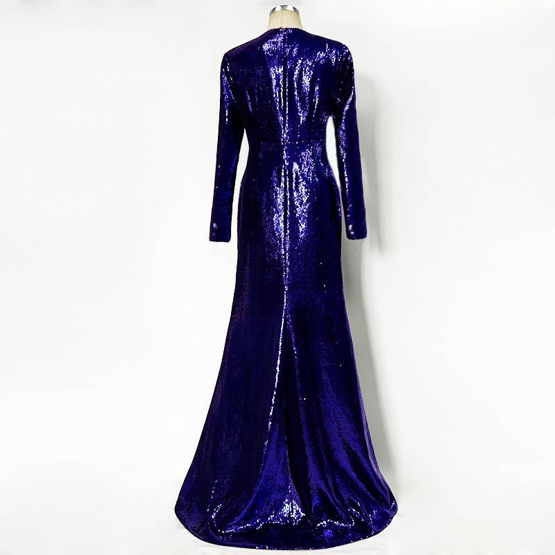 Deep Amethyst Handmade Sequin Mermaid Evening Gown with Front Slit