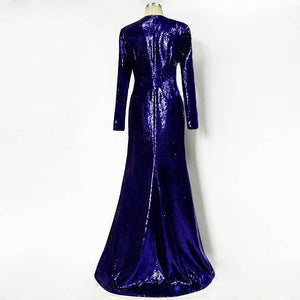 Deep Amethyst Handmade Sequin Mermaid Evening Gown with Front Slit