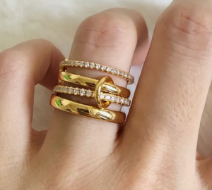 HoopLa Style - Multi Band Eternity Ring band- stacking bands: Yellow Gold / 7