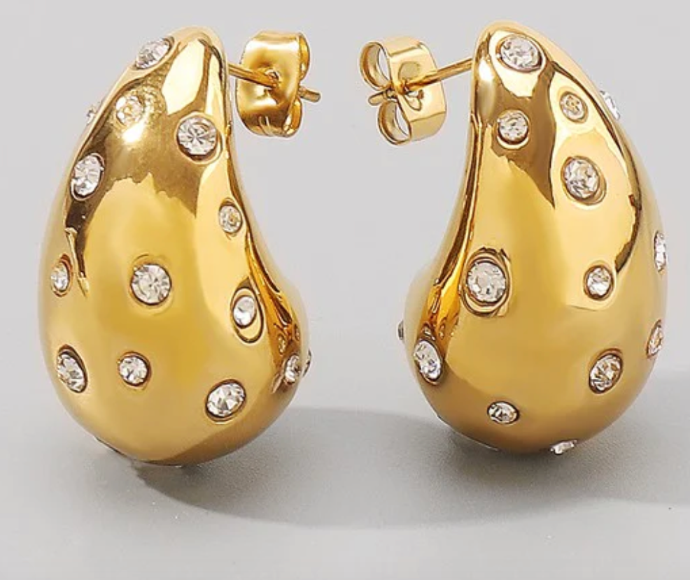 HoopLa - Icon Tear Drop-Stainless Steel and CZ: Yellow Gold